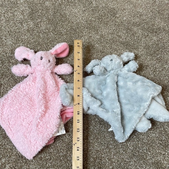 Set of two lovey's bunny pink gray fluffy baby toddler kids stuffy stuffed - Picture 6 of 10